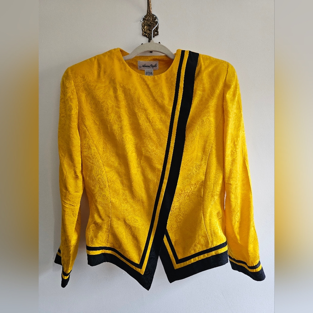 Adriana Pappell Asymmetrical Yellow Silk Blouse with Ink Black Lining